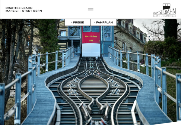 Bildschirmfoto der neuen Homepage der Drahtseilbahn Marzili – Stadt BernNeue Homepage online